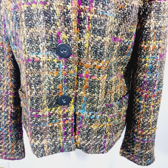 Dialogue SZ 14 Tweed Jacket Long Sleeve Button Front Brown/Green/Burgundy/Cream - Picture 7 of 16